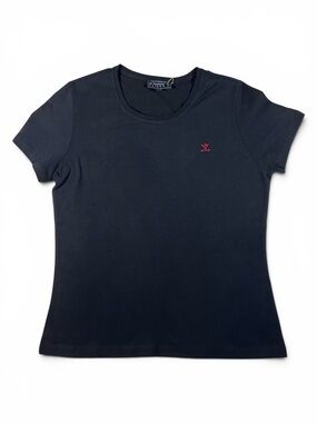 Women’s Black Short Sleeve Crew Tee with Red Logo Accent